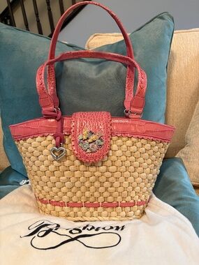 Brighton Pink Trim Woven Tote with Butterfly Charm